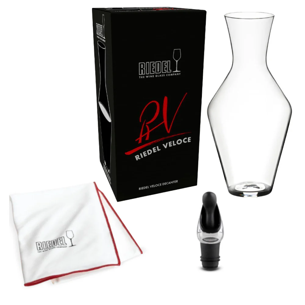 Riedel Veloce Decantes Bundle with Large Microfiber Polishing Cloth Bundle