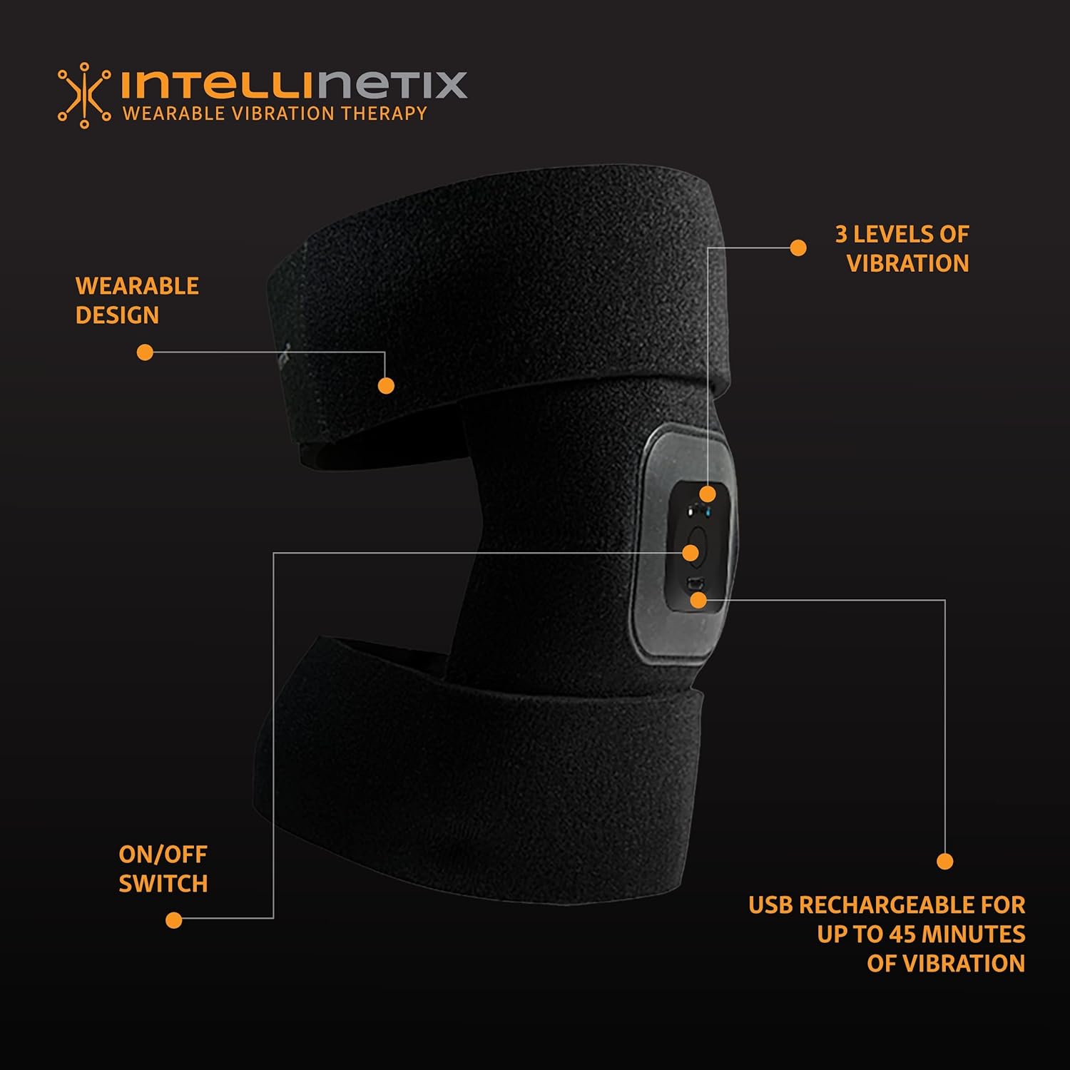 Brownmed - Intellinetix Knee/Elbow Therapy Wrap - Active Wrap for Elbows & Knees that Offers Massage - Elbow & Knee Compression Sleeve with Wearable Massager - Premium Knee & Elbow Support