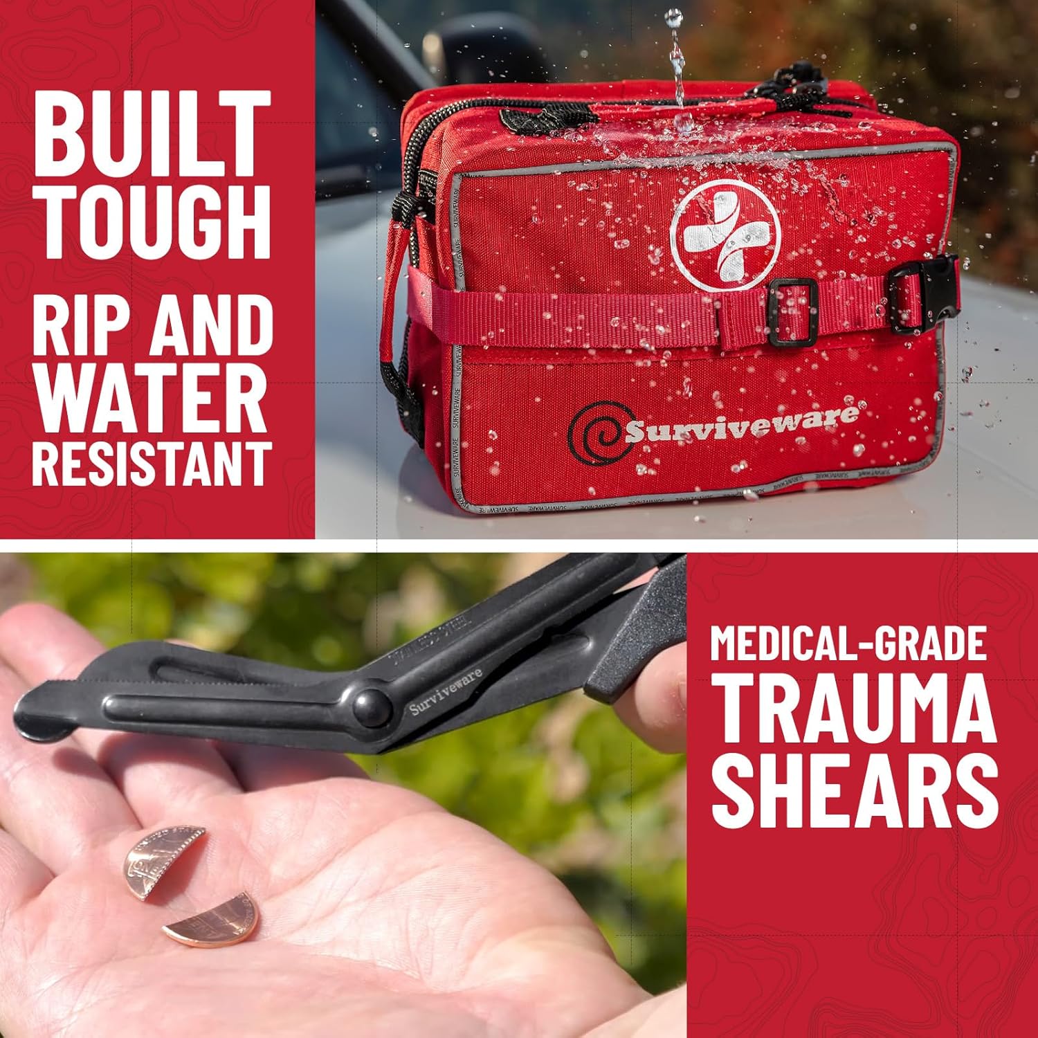 Surviveware 238 Pcs Comprehensive Premium Survival First Aid Kit - Medical Emergency Kit for Travel Camping Gear, Home Essentials & Outdoor Emergencies - Survival Kit