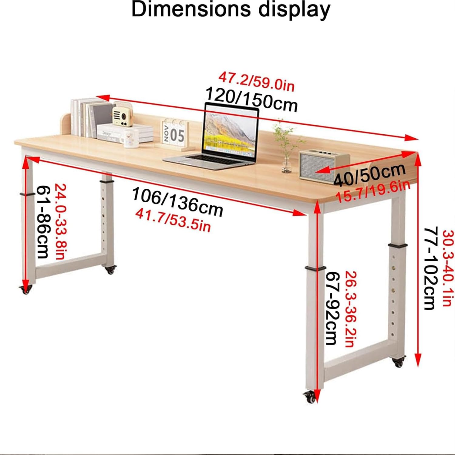 Overbed Table with Wheels, Adjustable Height, Mobile Over Bed Table, Standing Workstation, Portable Medical Over Bed Desk Space Saving for Home and Hospital,White,59.1