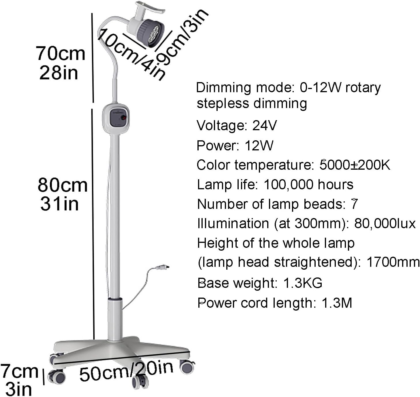 Gynecological Examination Light - Adjustable Surgical Floor Lamp with Stepless Dimming & Gooseneck, Mobile Exam Lamp for Outpatient Clinics & Medical Facilities