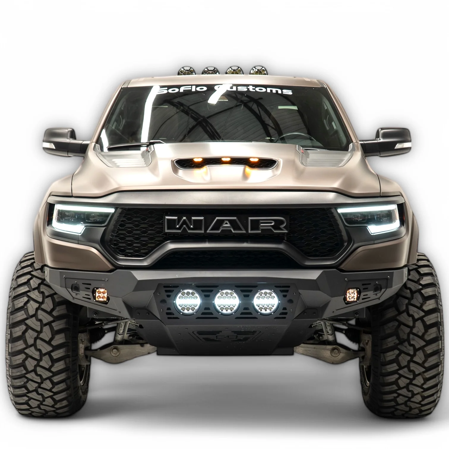 RAM TRX Baja Front Bumper w/ 3 Center Lights & Skid Plate 2021-2024