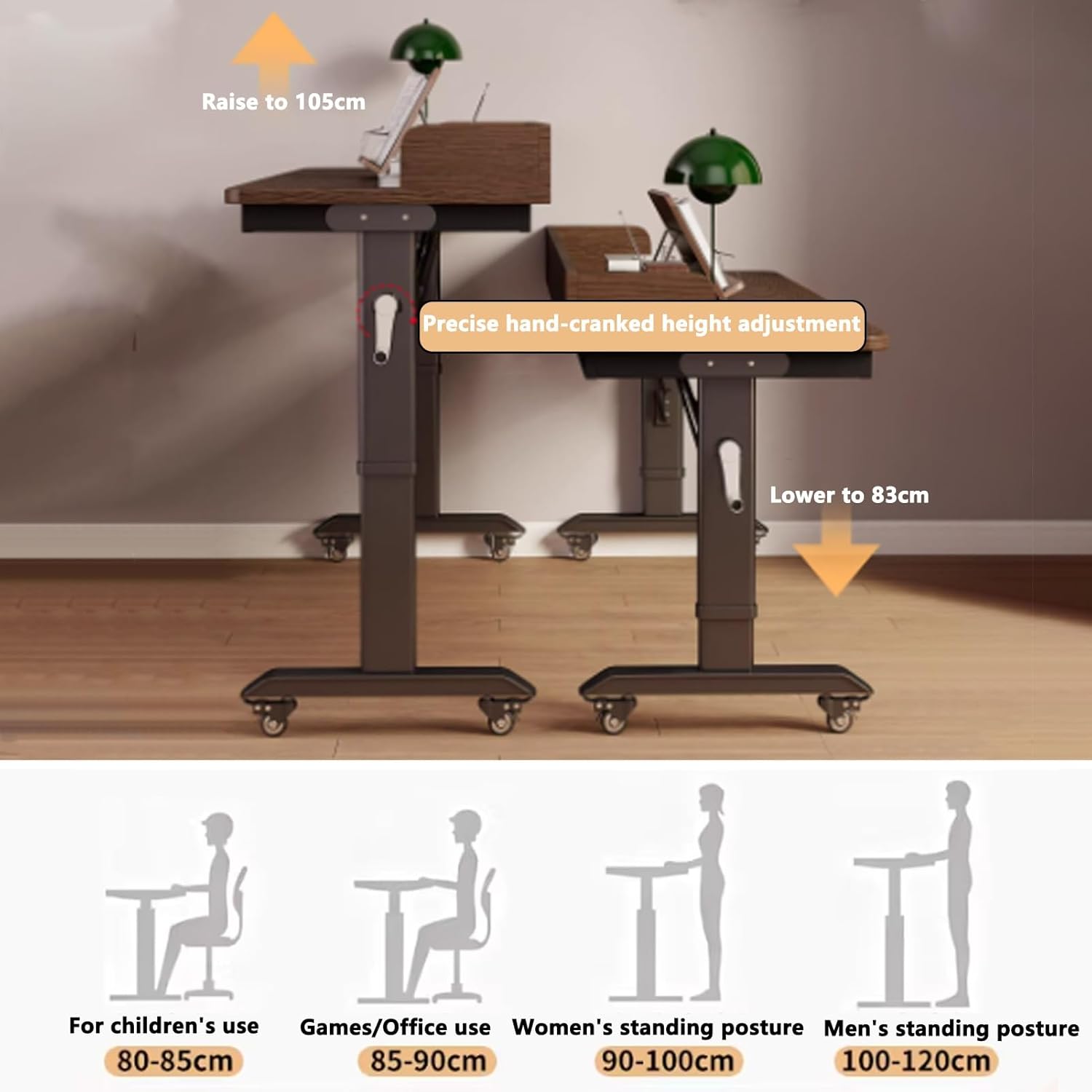 Adjustable Height Over The Bed Table, 360° Free Rotating Sofa Side Table with Manual Handle and Wheels, Cross-Bed Overbed Table, Standing Workstation Laptop Des for Work(240x40cm/94.4x15.7in)