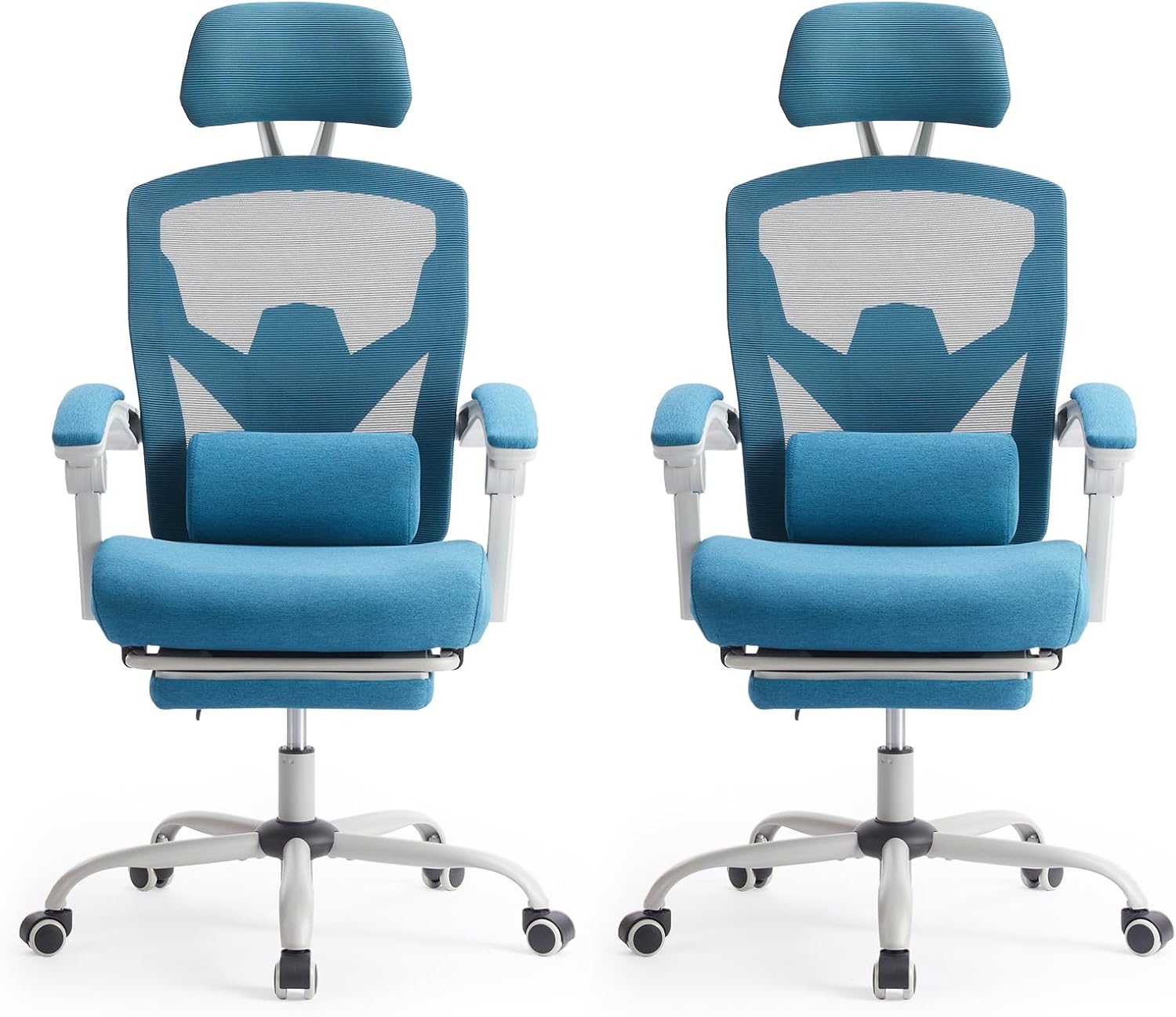 Sweetcrispy Office Computer Desk Chair Set of 2, Ergonomic High-Back Mesh Rolling Work Swivel Chairs with Wheels, Comfortable Lumbar Support, Comfy Arms for Home, Bedroom, Study, Student, Blue