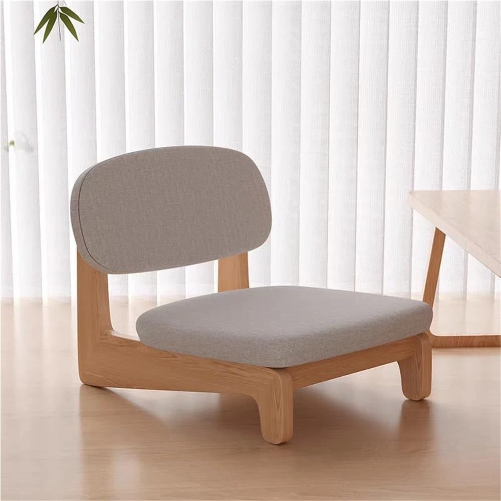 Solid Wood Floor Chair Without Arms, Meditation Chair with Back Support and Cushioned, Low Chair for Living Room, Balcony or Bay Window