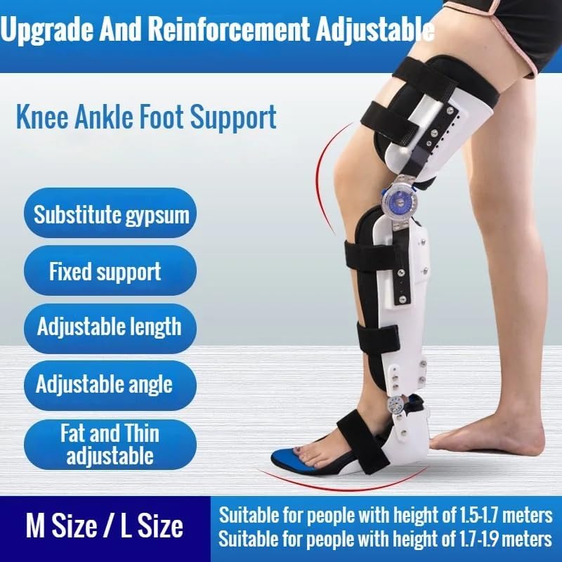 Knee Joint Fixed Brace, Hinged Knee Ankle Foot Orthosis Brace Knee Support, Adjustable, Breathable, for Leg Fracture Rehabilitation,Right,M