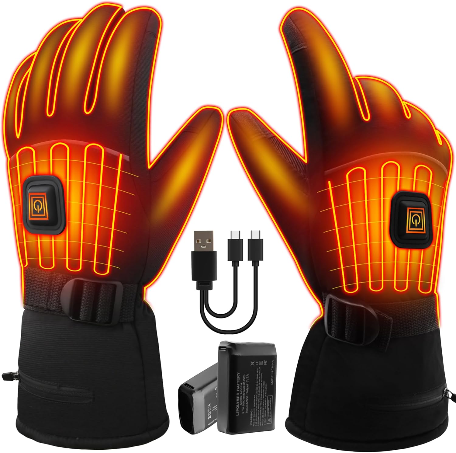 Rabbitroom Electric Heated Gloves for Men & Women, 7.4V Rechargeable Battery, Touchscreen Winter Thermal Gloves, Hand Warmer for Raynaud's & Arthritis