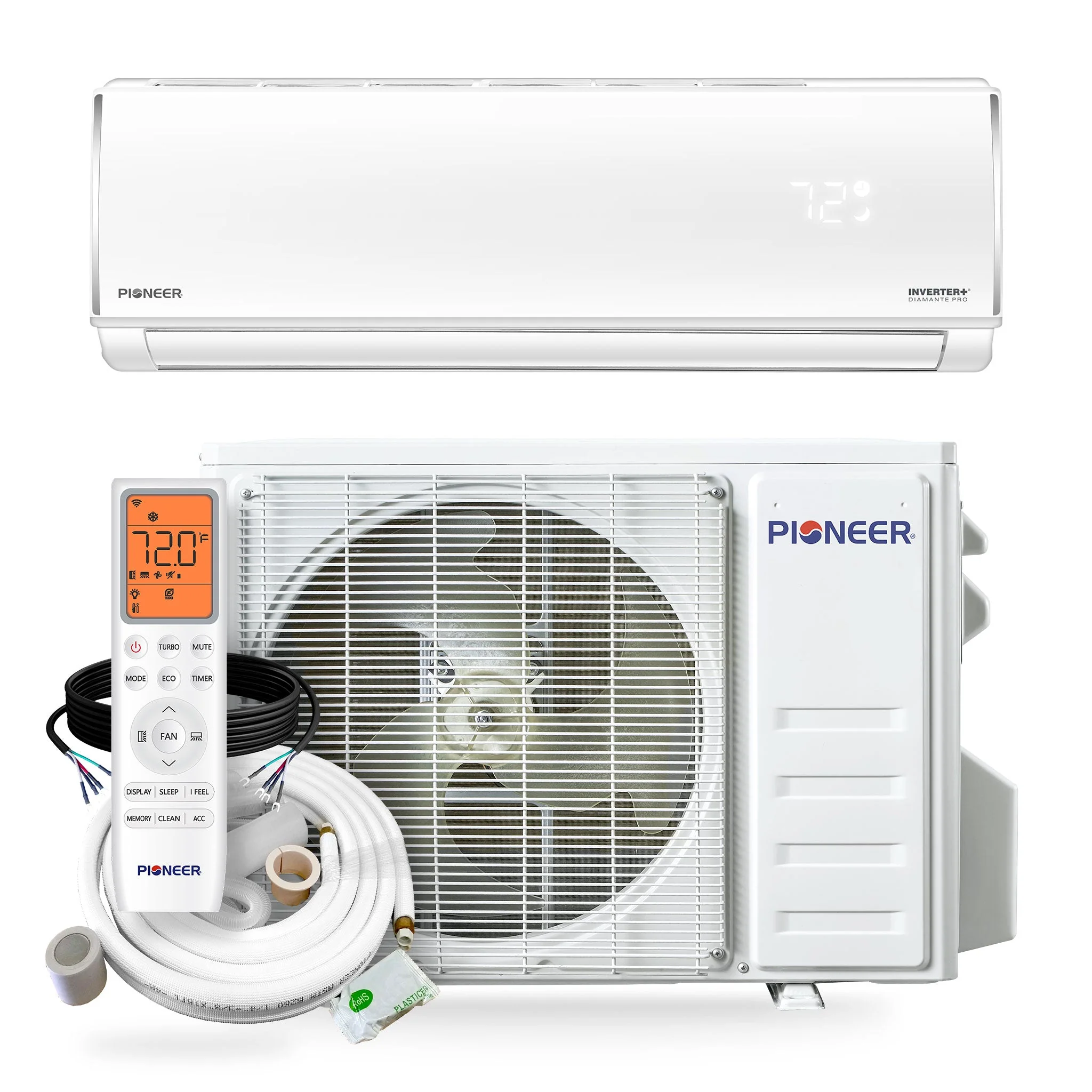 Pioneer庐 Diamante Pro鈩?24,000 BTU 21 SEER2 230V High-Wall Ductless Mini-Split Air Conditioner Inverter Heat Pump with 16 Ft. Kit (WYT024GLSI20RL)