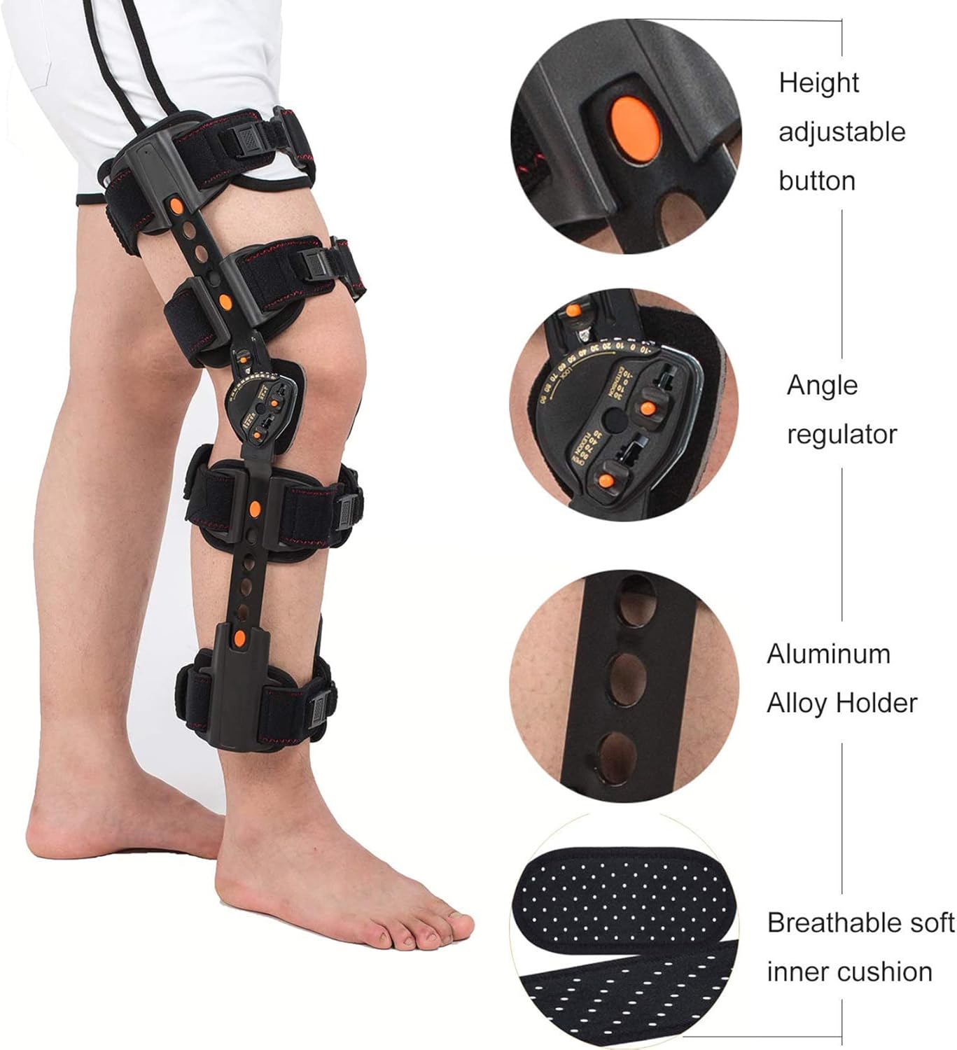 Knee Brace - Adjustable Articulating Knee Immobilizer Bracket Support Leg Splint Stabilizer for Post Acl, MCL and Pcl Hemiplegic Immobilization, Meniscus Tears