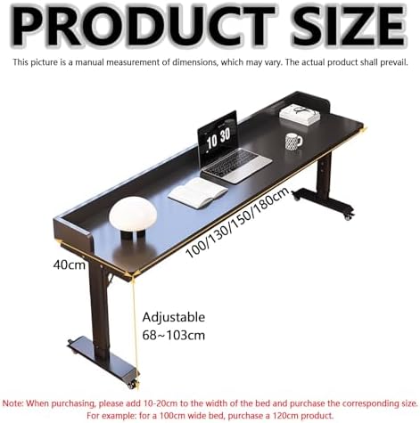 Adjustable Height Rolling Overbed Table for Laptop, Mobile Bed Desk with Wheels & Baffles, Ideal Hospital & Home Use, Portable Bedside Working Station