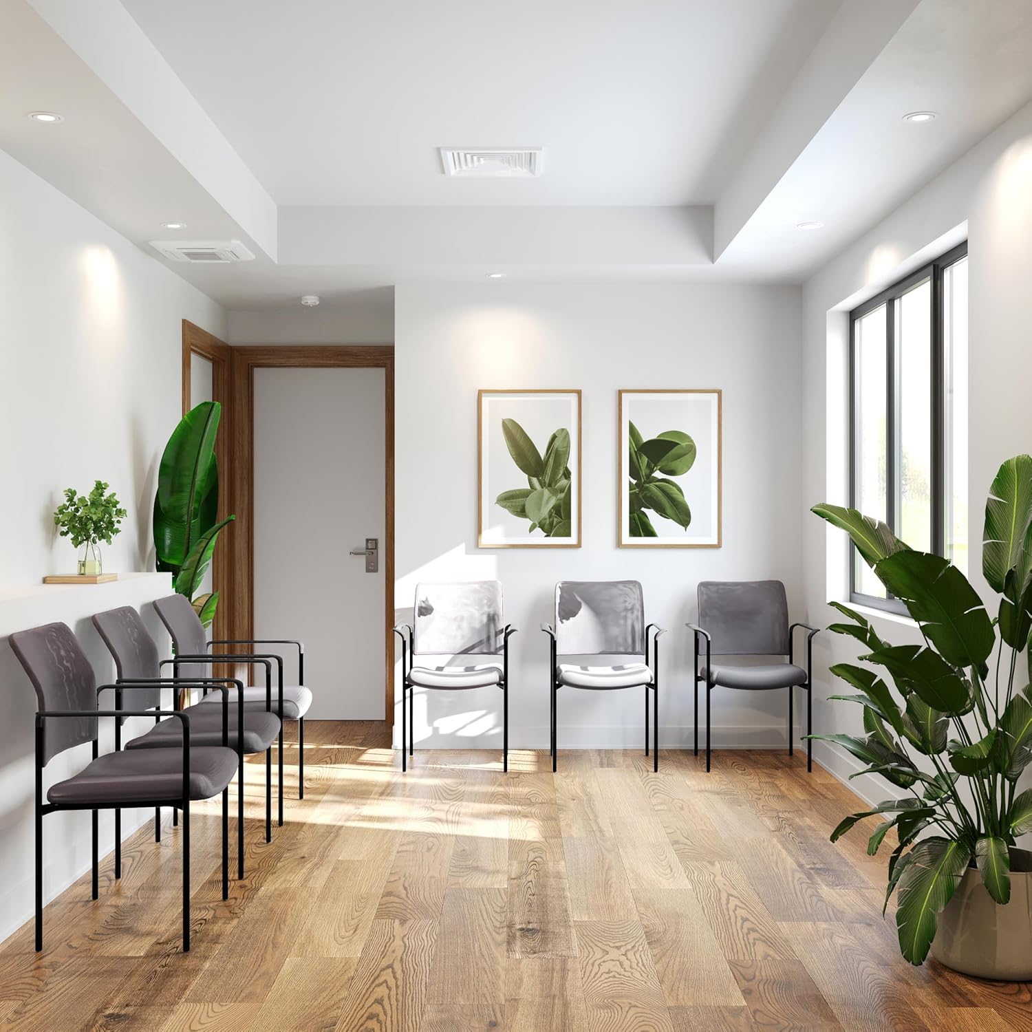 Flash Furniture Jana Comfort Mesh Stackable Steel Side Chair with Nylon Arms and Built-in Lumbar Support, Gray