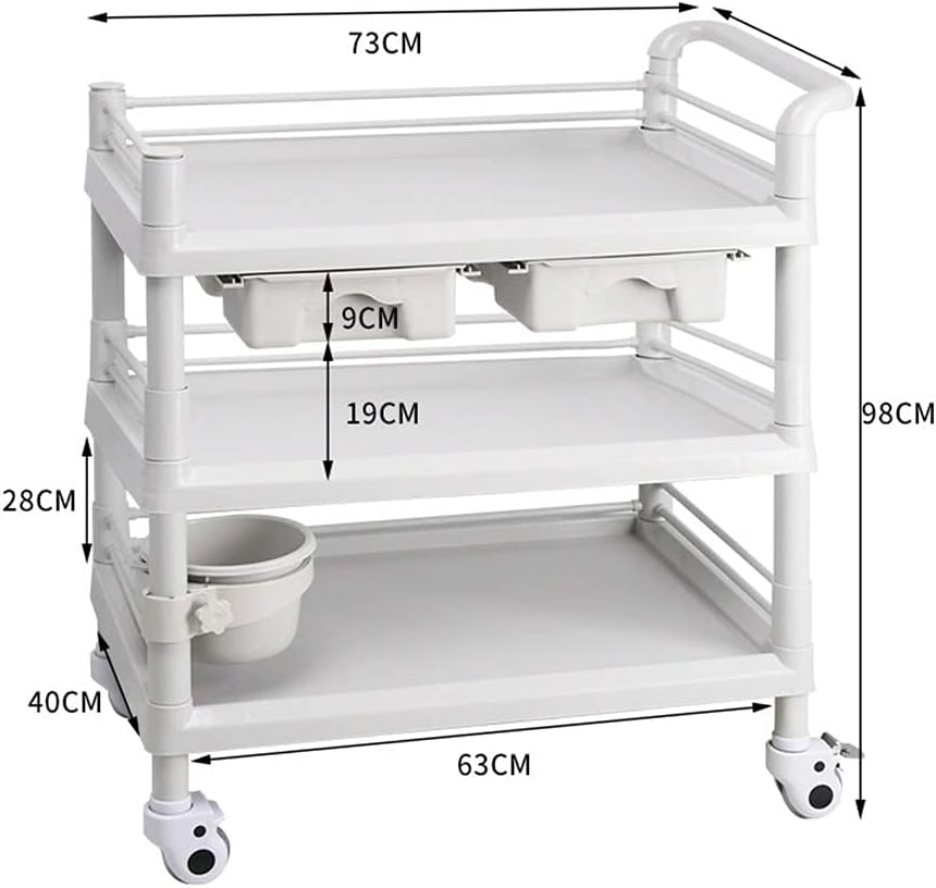 Medical Cart Tool Beauty Rolling Trolley with Handle and Storage Tray Universal Wheel with Brake 54×37x98cm(Style3-73×53x98cm)