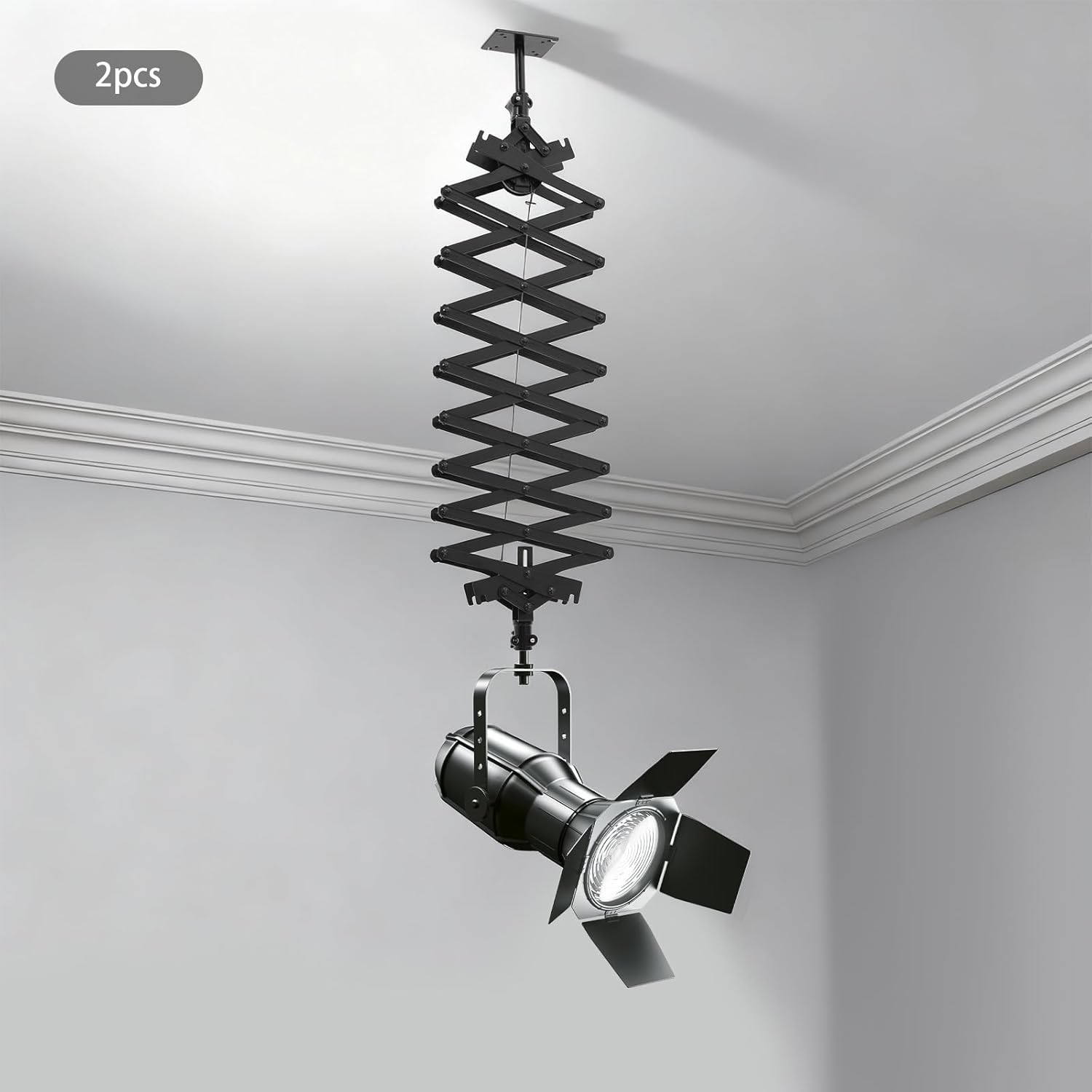 2 Packs 2M Drop Pantograph Ceiling Rail System, Stretch Ceiling Light Mount Support 21.7-78.7in Retractable Photograph Lighting Kit w/Pulley Safety Rope, Pantograph Studio Arm for Studio(22 LBS Load)