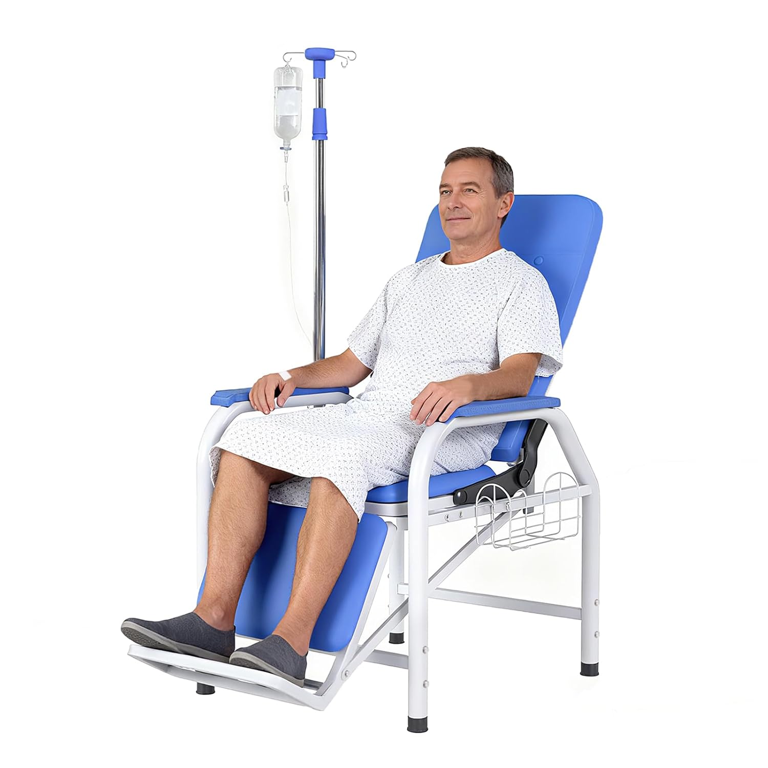 Adjustable Infusion Chair with IV Pole Stand, Lay Flat Medical Recliner Chairs, Hospital Phlebotomy Chair, Waiting Room Comfortable Padded Seat, Load Capacity 330 lbs