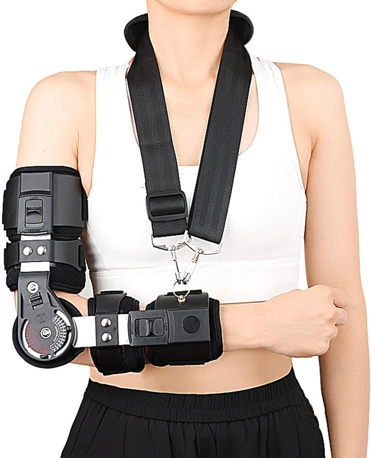 Hinged Elbow ROM Brace for Tendonitis andTennis,Post OP Adjustable Elbow Splint Immobilizer Arm Injury Recovery Support After Surgery Pain Relief(Right)