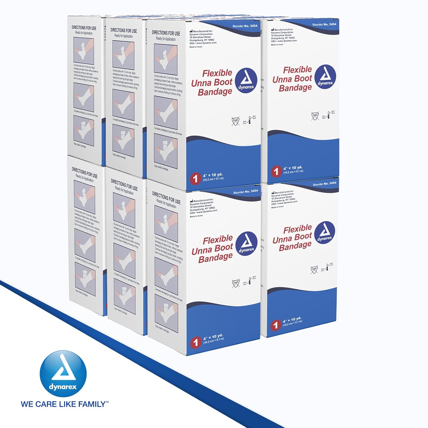 Dynarex Unna Boot Bandage, Individually Packaged, Provides Customized Compression, with Zinc Oxide, Soft Cast, 4” x 10 Yards, 1 Case of 12 Bandages (Packaging May Vary)