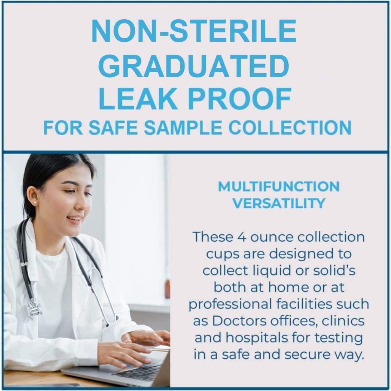 Vakly Specimen Cups with Leak Proof Screw on Lids - 4oz Clear Non-Sterile Urine Sample Jars - Containers for Safe Pee, Stool, Semen Sample Collection for Testing (500)