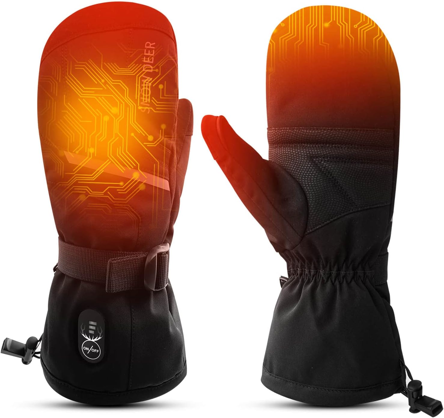 SNOW DEER Heated Ski Mittens for Men Women, Electric Mitts Gloves Rechargeable Battery Heated Hand Glove for Arthritis Skiing Hiking