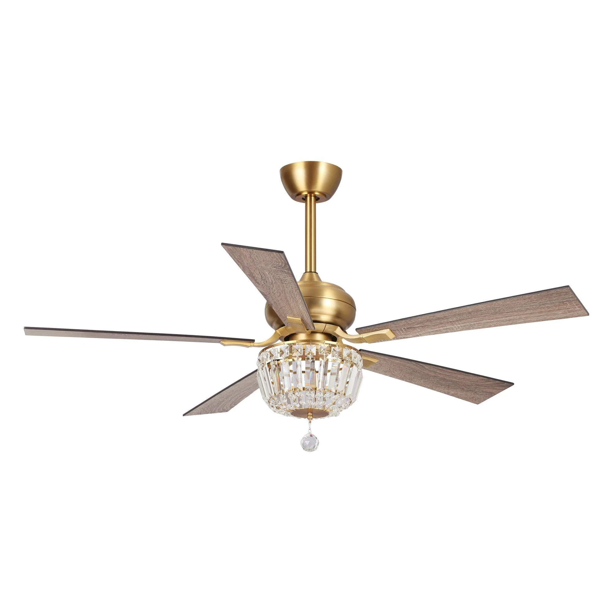 Parrot Uncle 52-Inch Ganga Modern Downrod Mount Reversible Crystal Ceiling Fan with Lighting and Remote Control