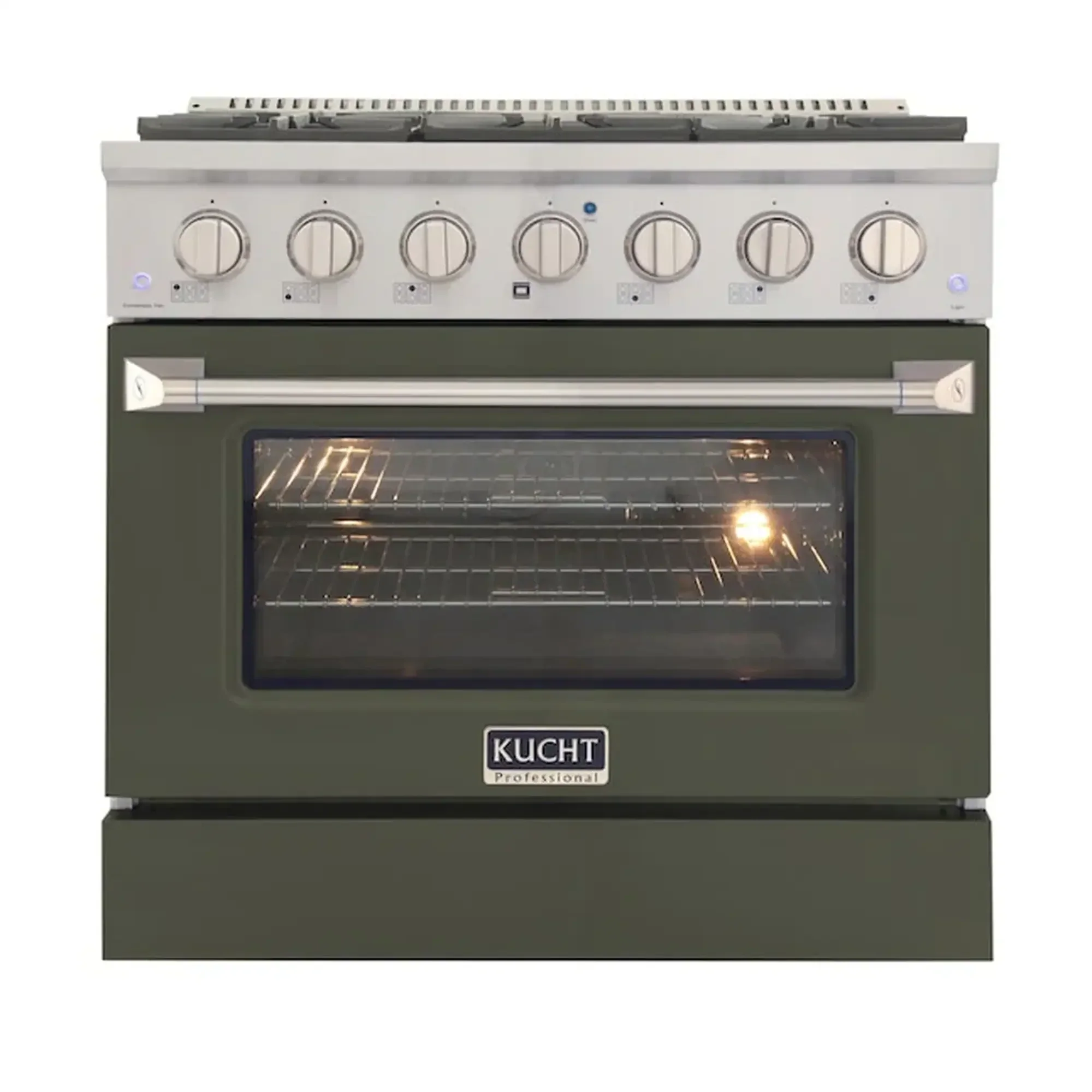 Kucht Professional 36-Inch 5.2 cu ft. Propane Gas Range in Olive Green with Silver Accents (KNG361/LP-OG)