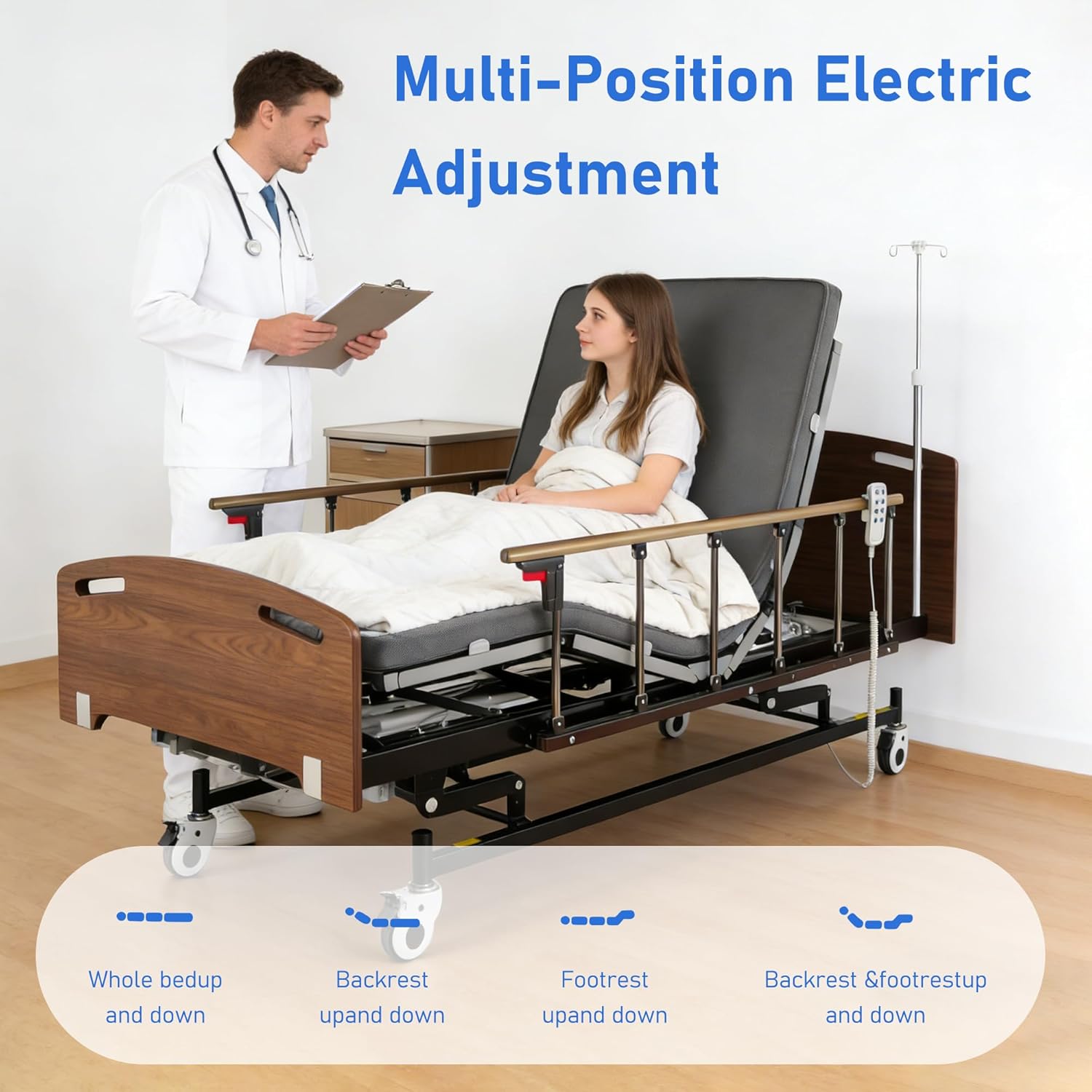 ZygenAir Electric Hospital Bed for Home – Medical Bed for Elderly Nursing & Patient Recovery, Back & Leg Adjustable Nursing Bed with Mattress & Side Rails Included, Locking Casters