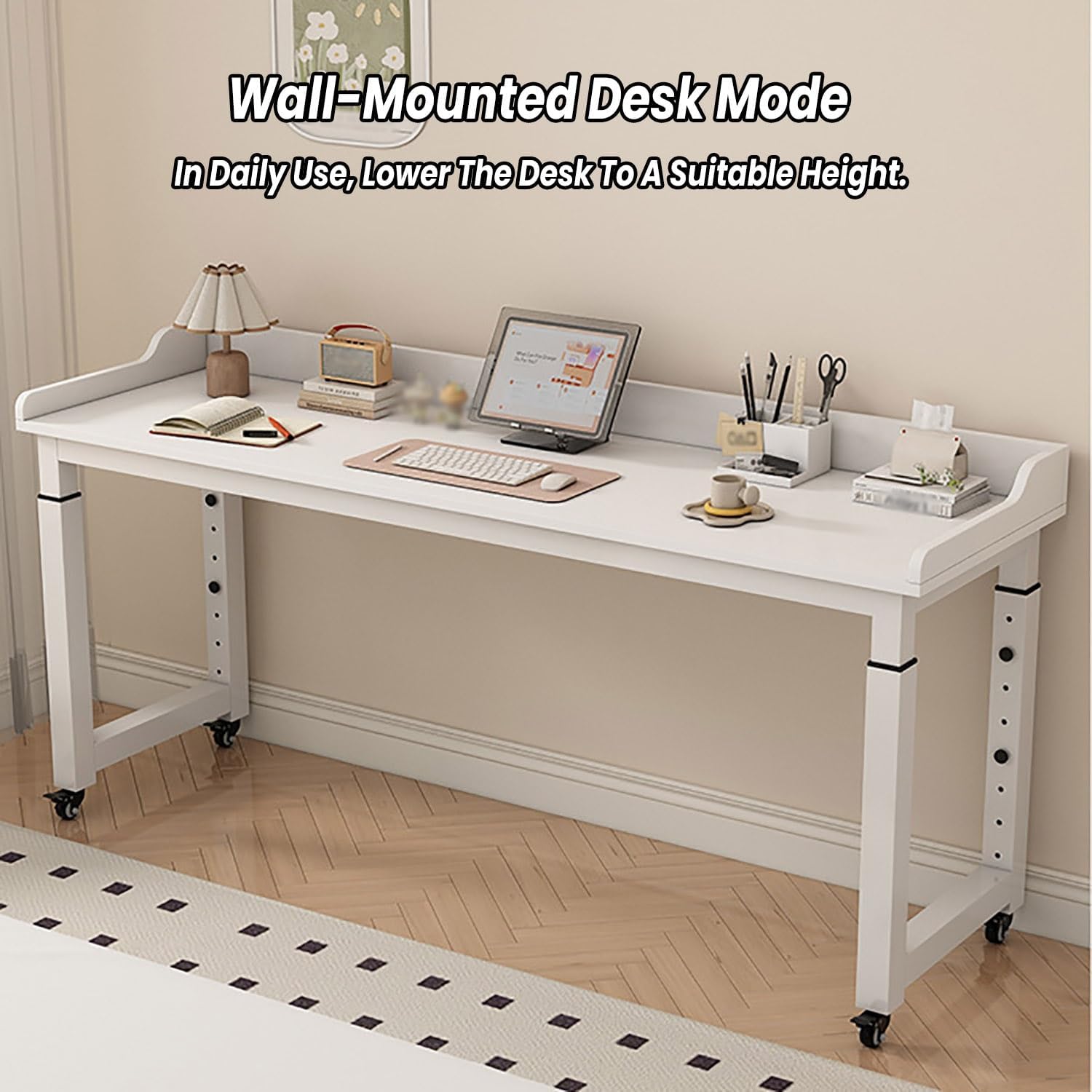 Mobile Bed Desk for Queen, Bed Desk Recliner Table Adjustable Height Laptop, Computer Overbed Table with Wheels and Baffle Holder for Home and Hospital(Yellow - C,100cm/39.3in)