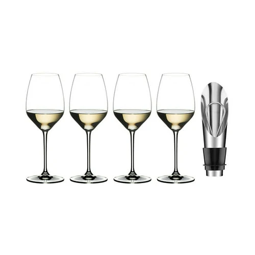 Riedel Extreme Riesling Wine Glass (Set of 4, Clear) and Wine Pourer w/ Stopper