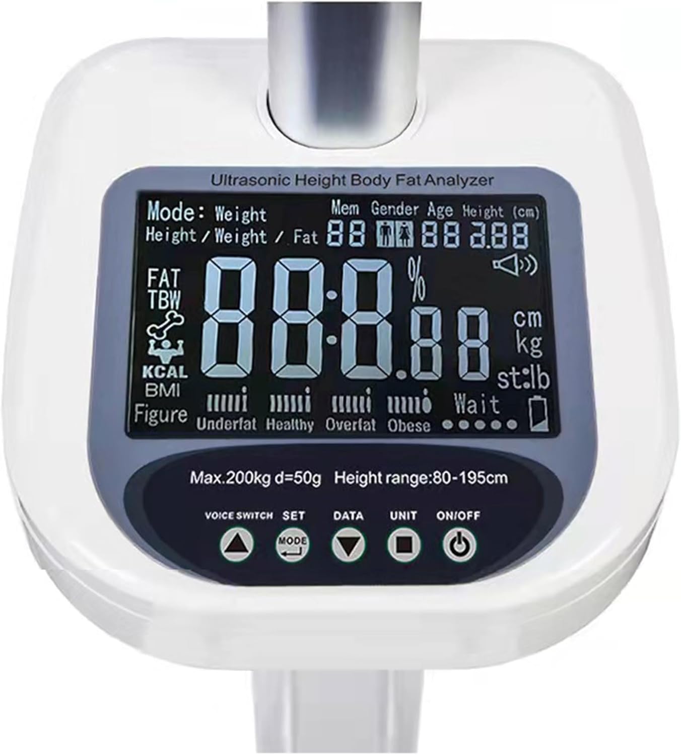 Professional Digital Height & Body Fat Analyzer - Retractable Medical Scale with Voice Announcement, 440lbs/200kg Weight Capacity - Calculator for Home, Gym, School & Clinic Use