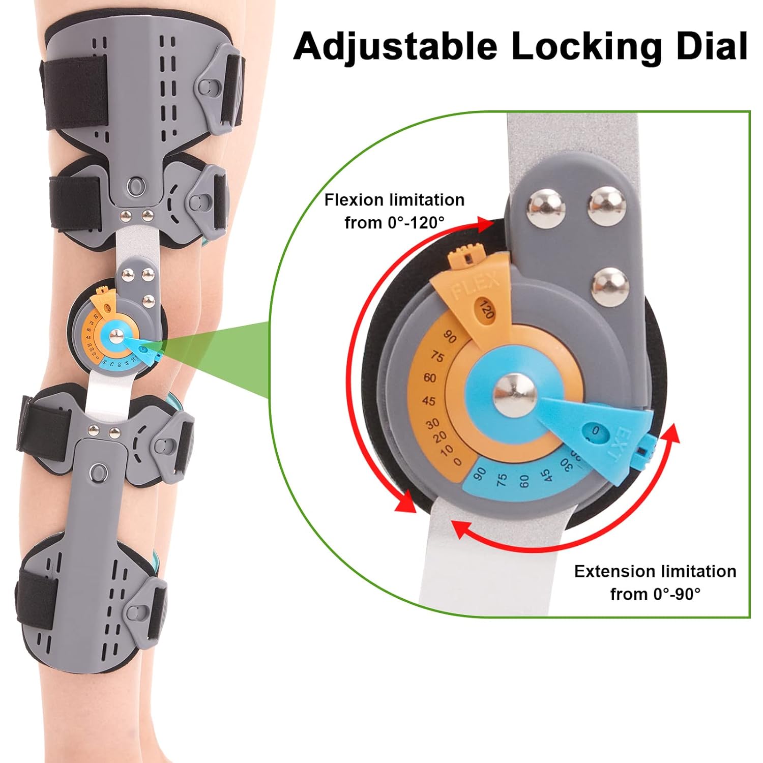 Hinged Knee Brace ROM Post Op Knee Immobilizer Adjustable Knee Immobilizer Support with Side Leg Stabilizers for Men and Women for Meniscus Tear, Arthritis, ACL, PCL, Osteoarthritis, Orthopedic Rehab