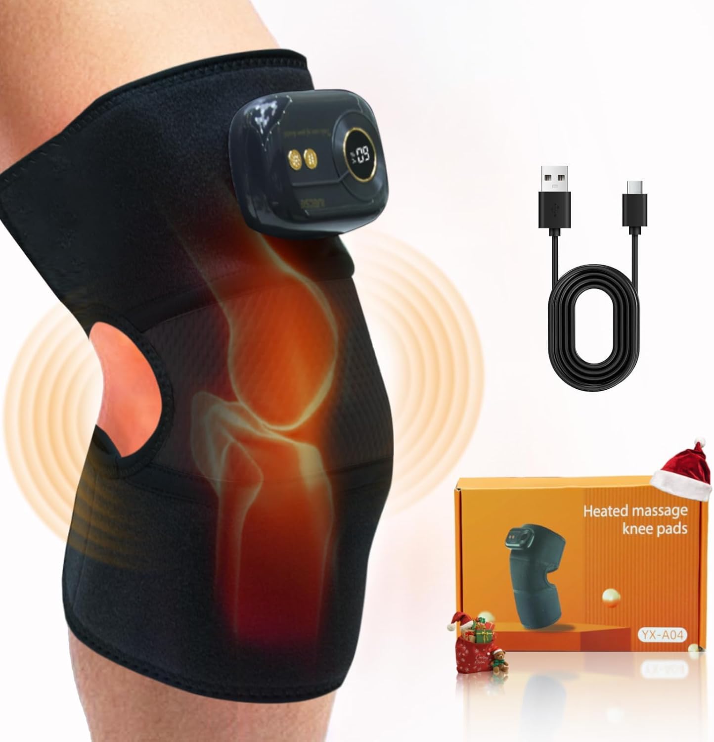 Knee Massager with Heating & Vibration Pad for Knee, Shoulder, Elbow Portable Thermal Therapy Cordless Knee Brace, Comfort & Relaxation Adjustable Support for Men & Women (Black, Pair Pack)
