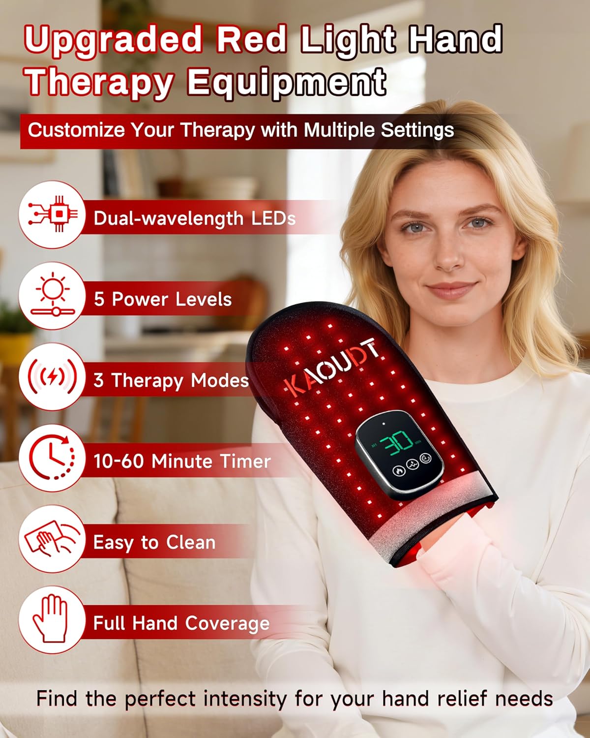 Cordless Red Light Therapy Glove for Hand, 5000mAh Rechargeable Dual-Sided 112 LEDs 660nm&850nm Infrared Light Therapy Device for Hand Fingers Wrist Joint Pain Relief