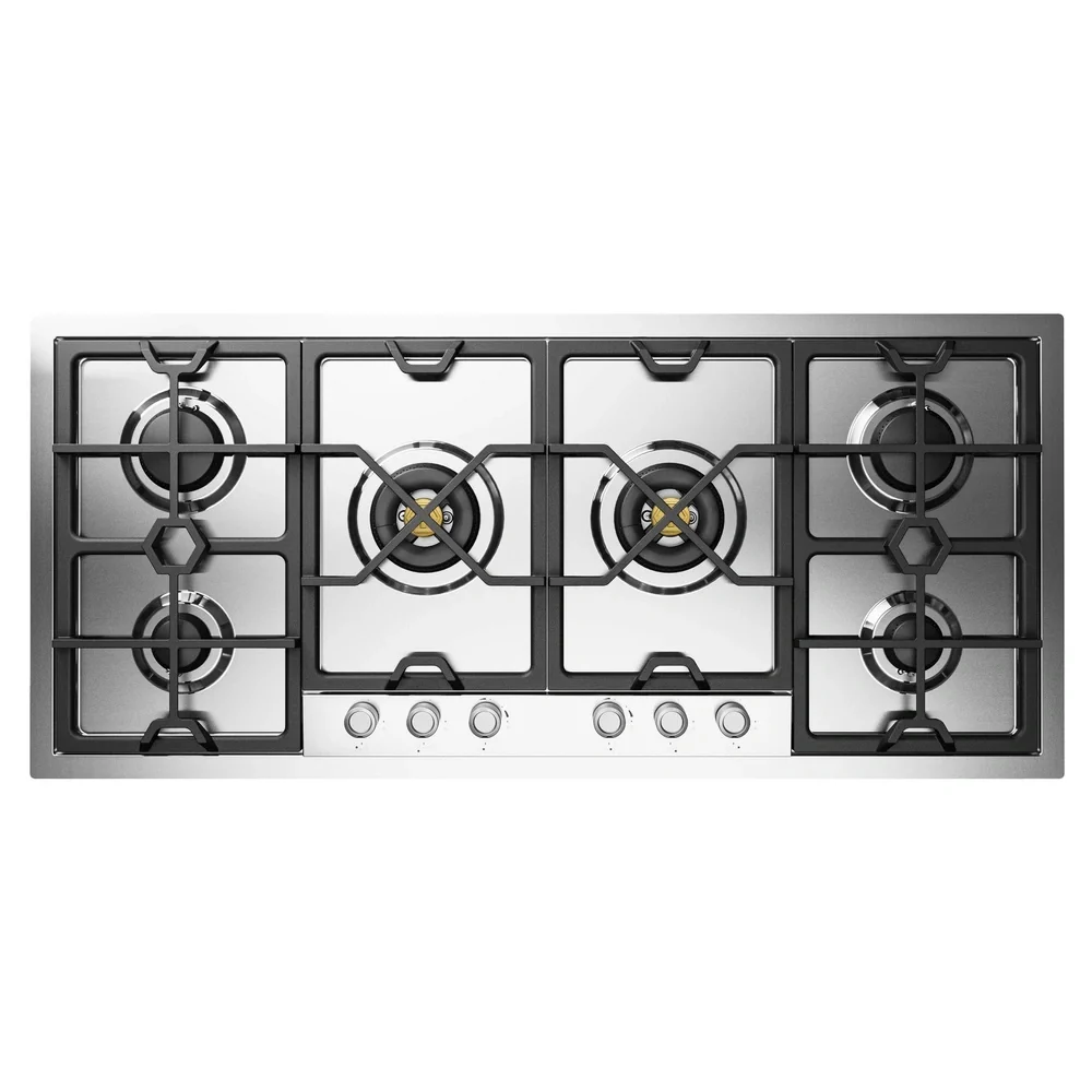 ILVE Panoramagic 48-Inch Built-In Gas Cooktop with Total Black Brass Burners in Stainless Steel with 6 Sealed Burners (UHCPMT125SS)