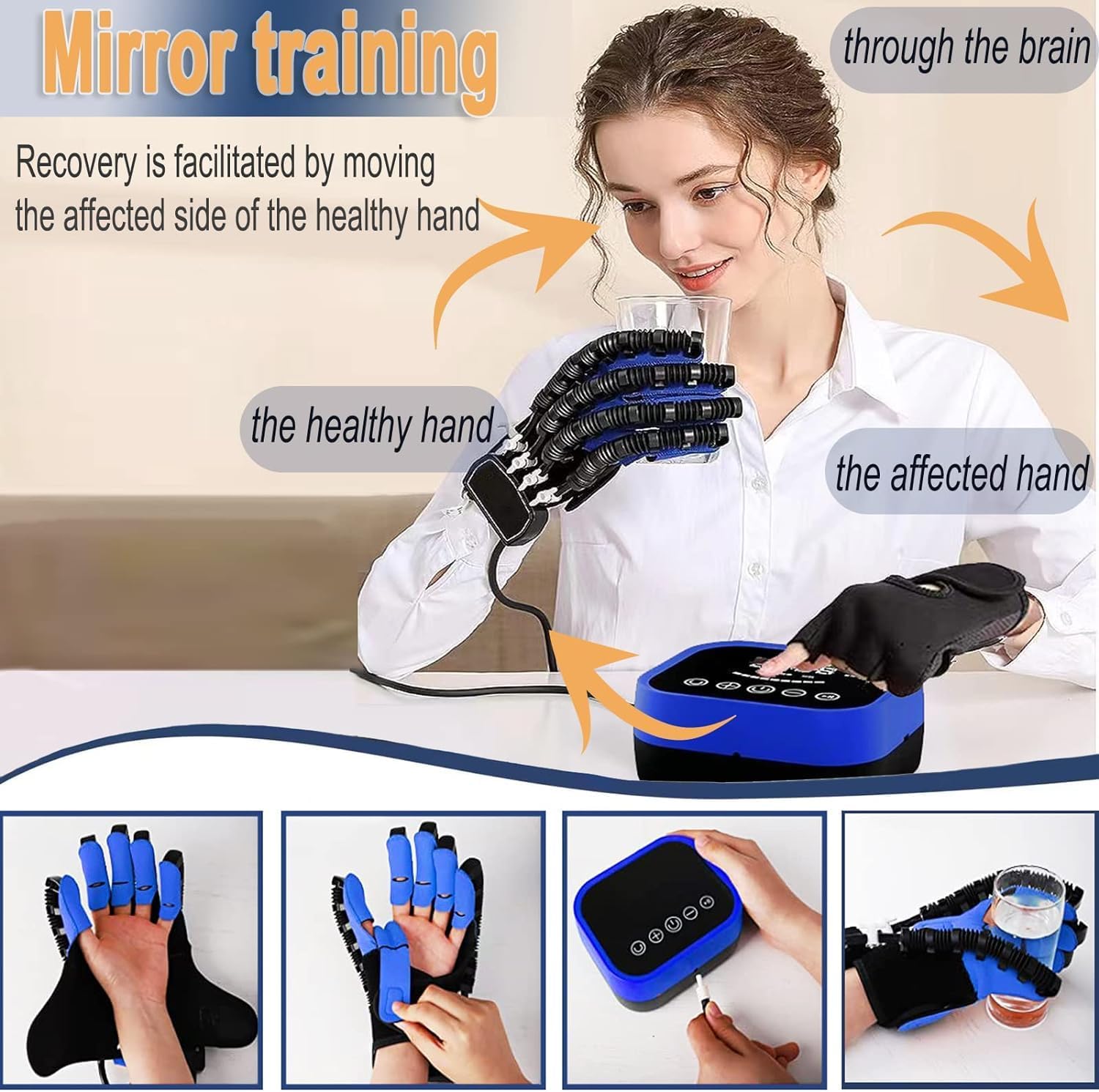 Rehabilitation Robot Gloves Hand Exercisers Stroke Recovery Therapy Equipment for Arthritis Hemiplegia and Stroke Patient (Blue, Right Hand M)