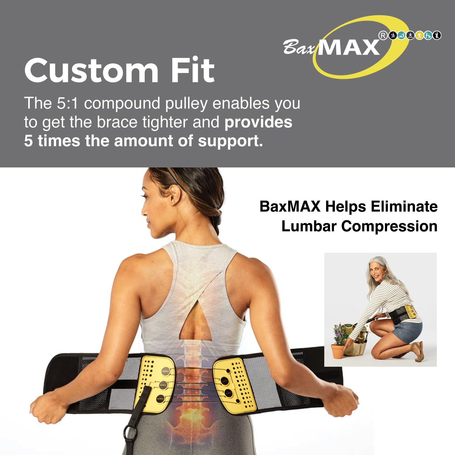 Adjustable Back Brace with 5-to-1 Compression Pulley System for Lumbar Support & Back Pain - Immediate Relief from Sciatica, Scoliosis, Bulging/Herniated Disc - Lightweight/Breathable, Medium