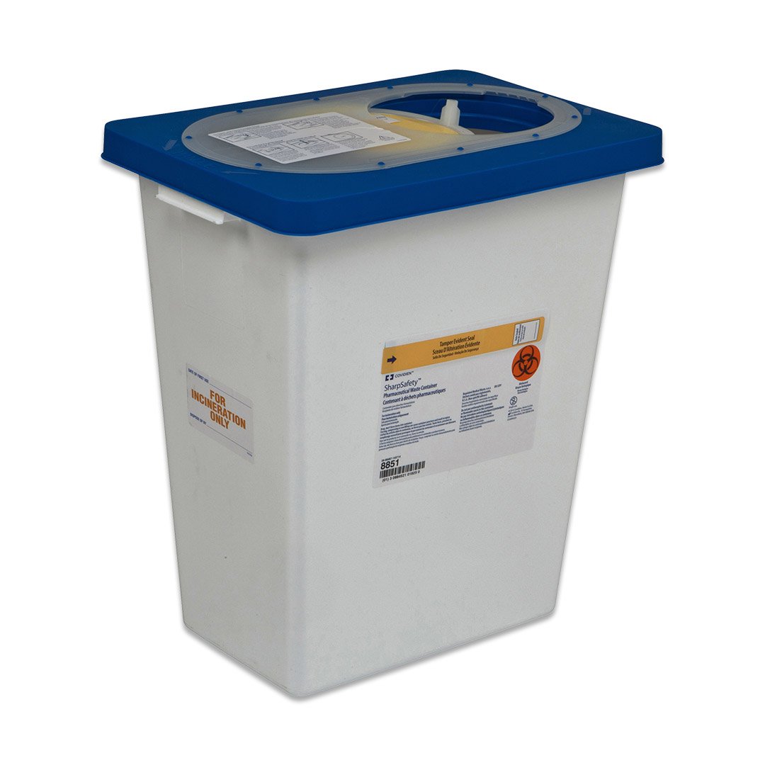 Covidien 8860 SharpSafety Pharmaceutical Waste Container, Gasketed Hinged Lid, 12 gal Capacity (Pack of 10)