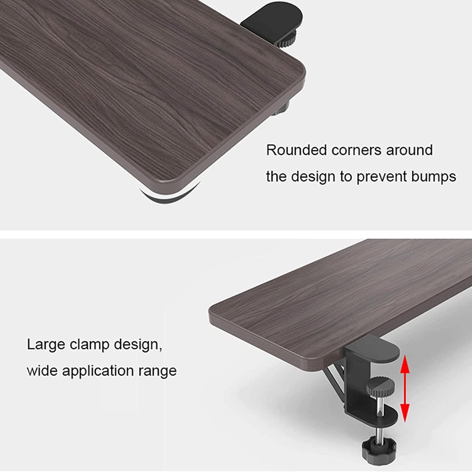 Ergonomics Desk Extender Tray, Clamp On Keyboard Drawer Table Mount Armrest Shelf, Computer Elbow Arm Support Keyboard Platform Extender,Maple-75 * 24cm