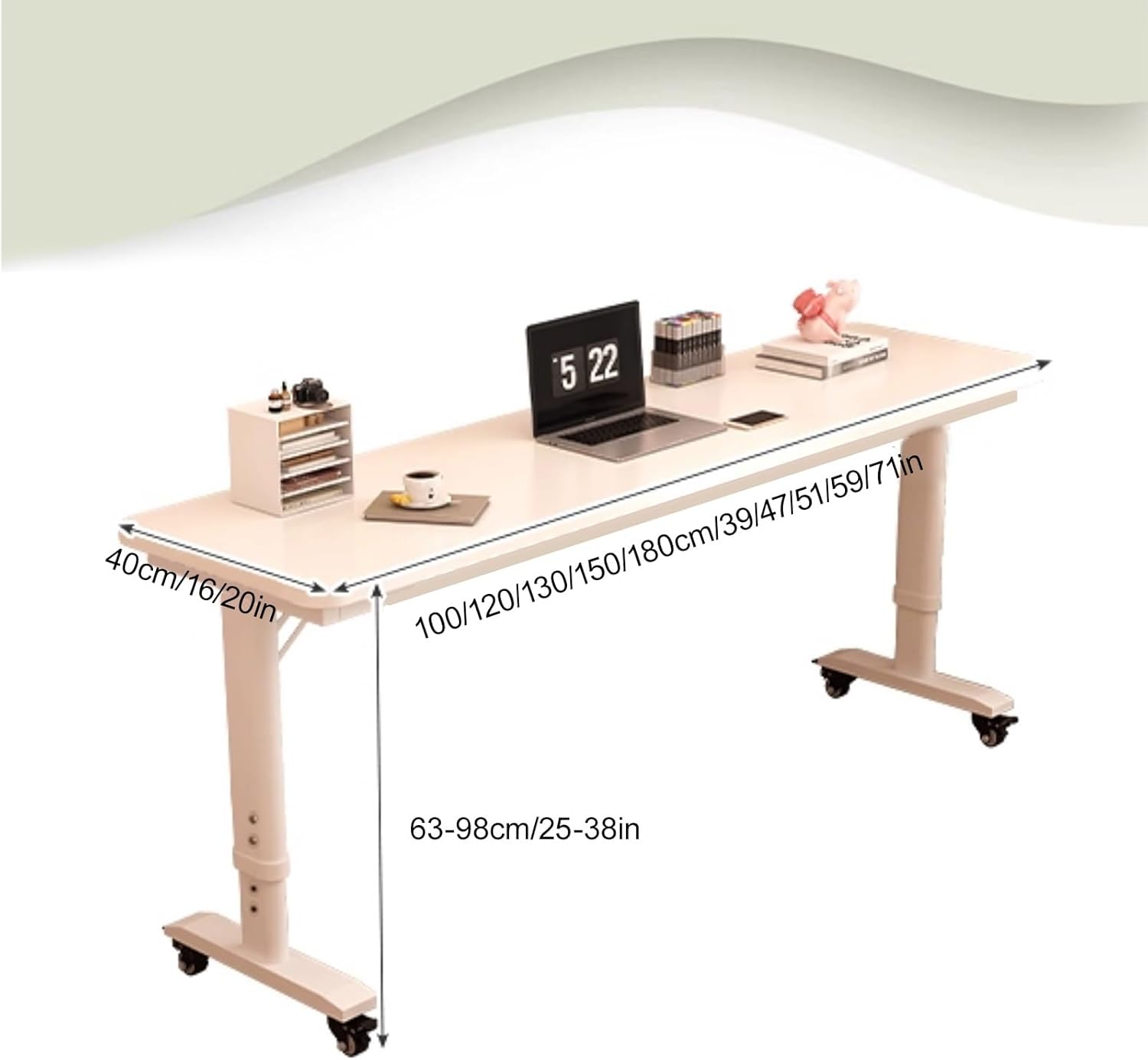 Overbed Table with 360° Wheels, Mobile Bed Desk with Metal Leg, Bed Desk Recliner Table Adjustable Height Laptop Table, for Working Reading Eating(White 3,100 * 40 * 63cm/39 * 16 * 25in)