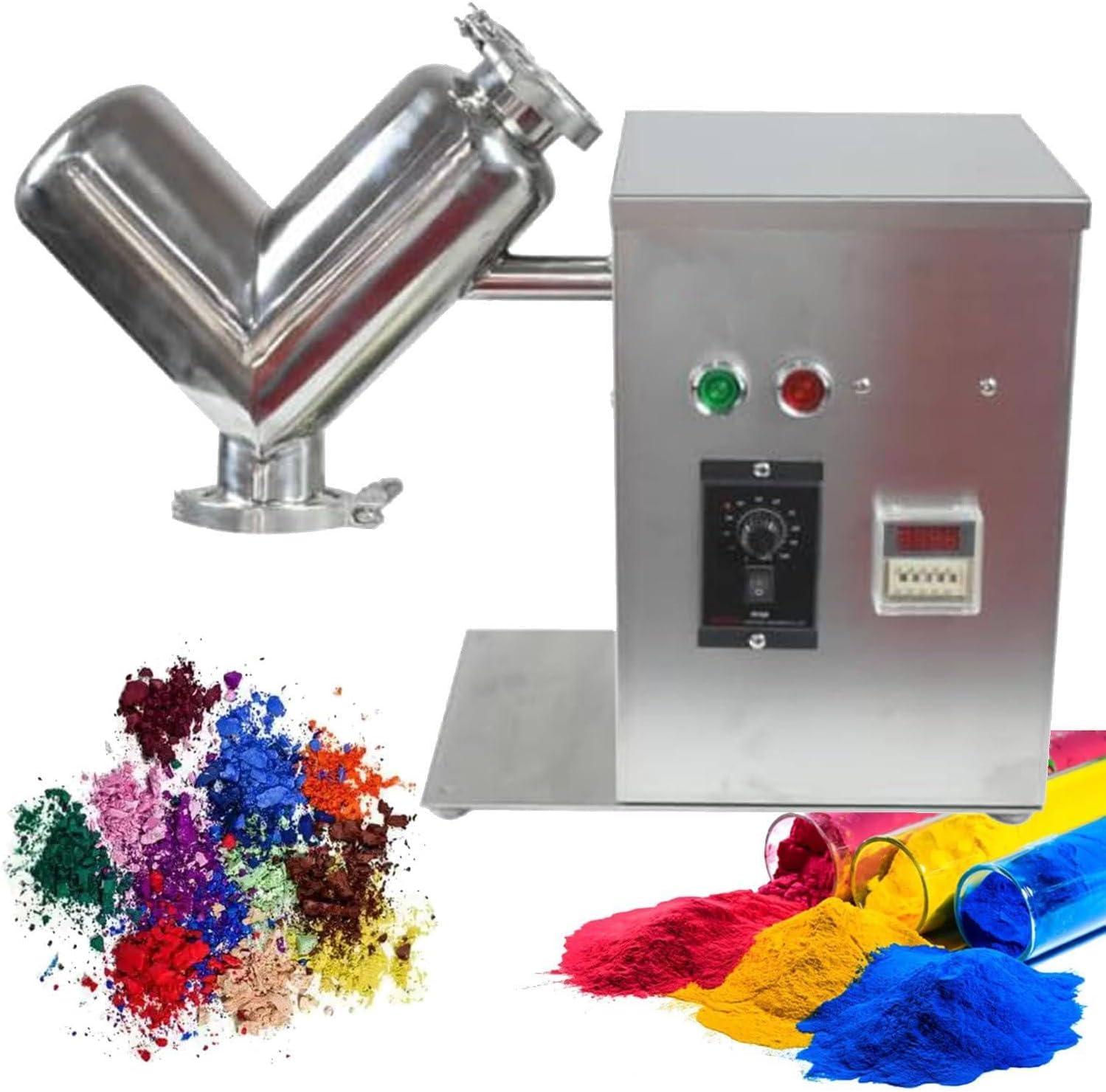 2L V Type Powder Mixer - Food Grade 304 Stainless Steel Blender, 24r/min Mixing Machine for Factory Lab Dry Powder Particle Materials