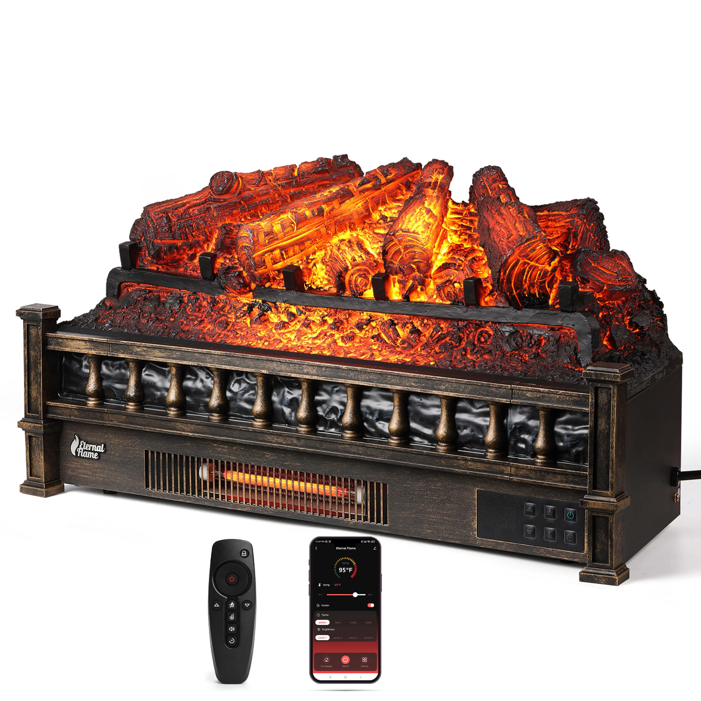TURBRO Eternal Flame EF26-PB Smart Electric Fireplace Logs, WiFi Enabled (707-98-152AWIFI-BK)