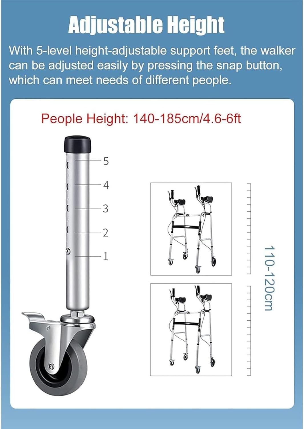 Wheel Walking Frame Upright Posture Rolling Walker 4 Wheel Walker Rollator Adjustable Height Elderly Walking Aid Used with Armrest Support Pad for Seniors Walking