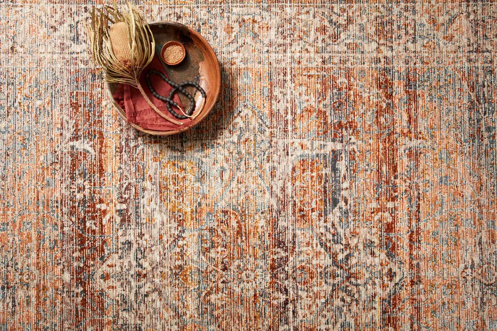 Loloi Lourdes Collection - Traditional Power Loomed Rug in Tangerine & Ocean (LOU-07)