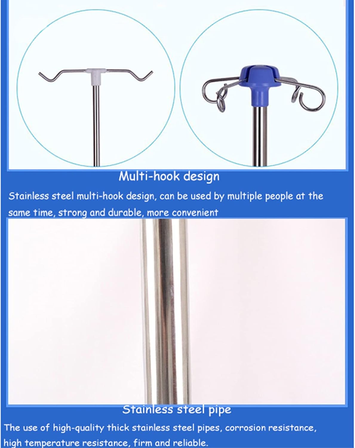 Adjustable Stainless Steel Infusion Stand with Wheels - Drip Holder for IV Therapy, Hospital Use, Medical Equipment, Height Adjustable, Portable Drip Pole