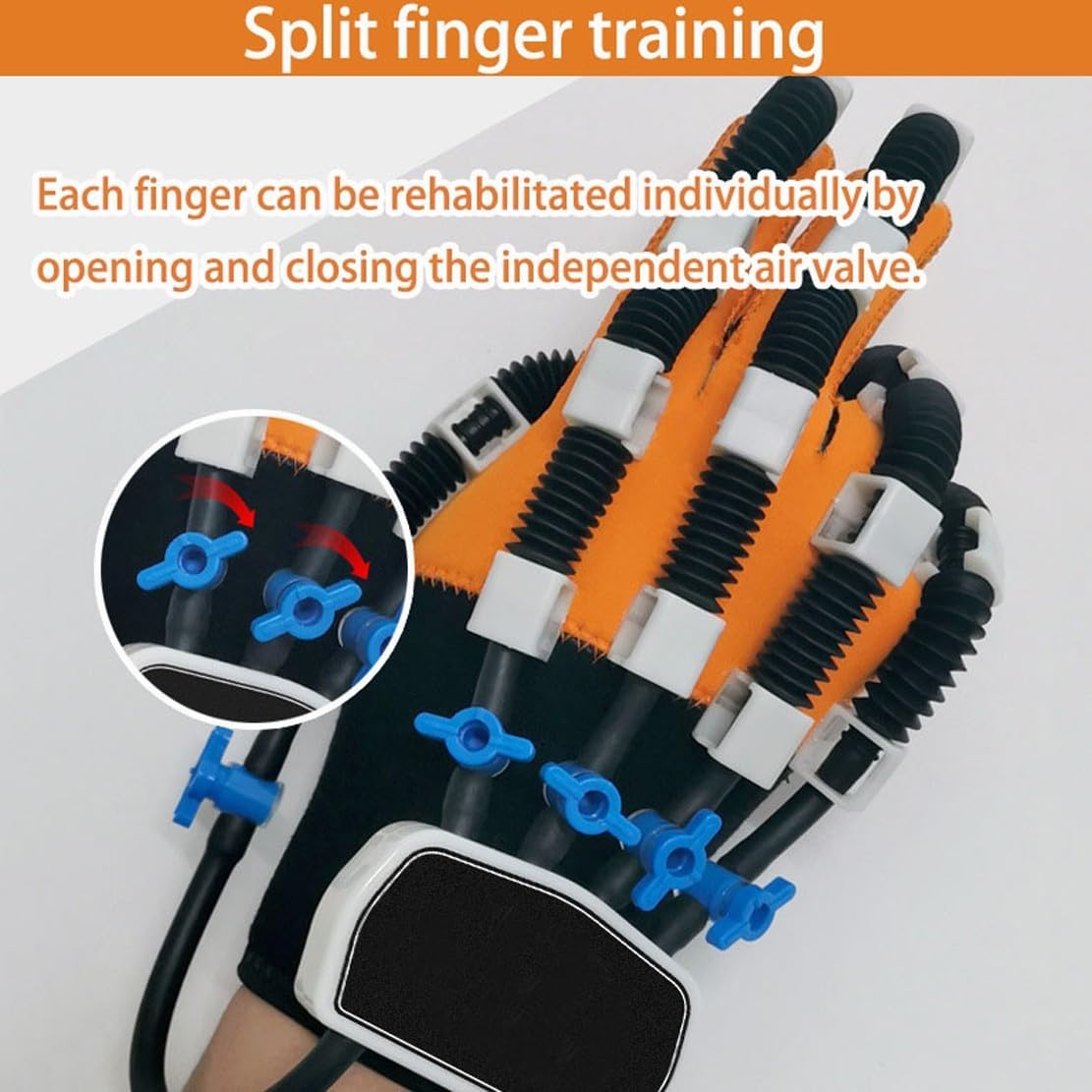 Finger Rehabilitation Trainer Robot Gloves, Multi-Modal Stroke Hemiplegia Rehabilitation Training Equipment, Light Finger Straightening Brace Guard Protector(A,Left Hand XL)