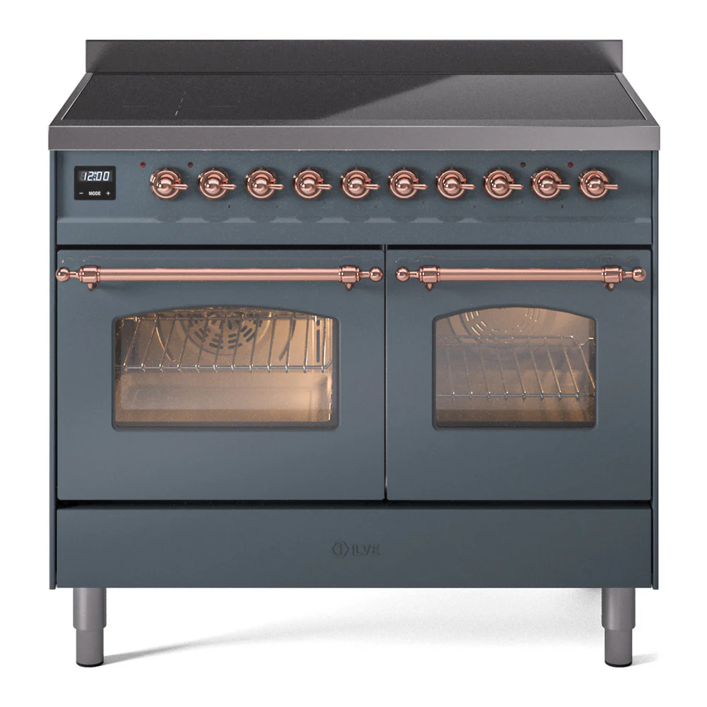 ILVE Nostalgie II 40-Inch Freestanding Electric Induction Range in Blue Grey with Copper Trim (UPDI406NMPBGP)
