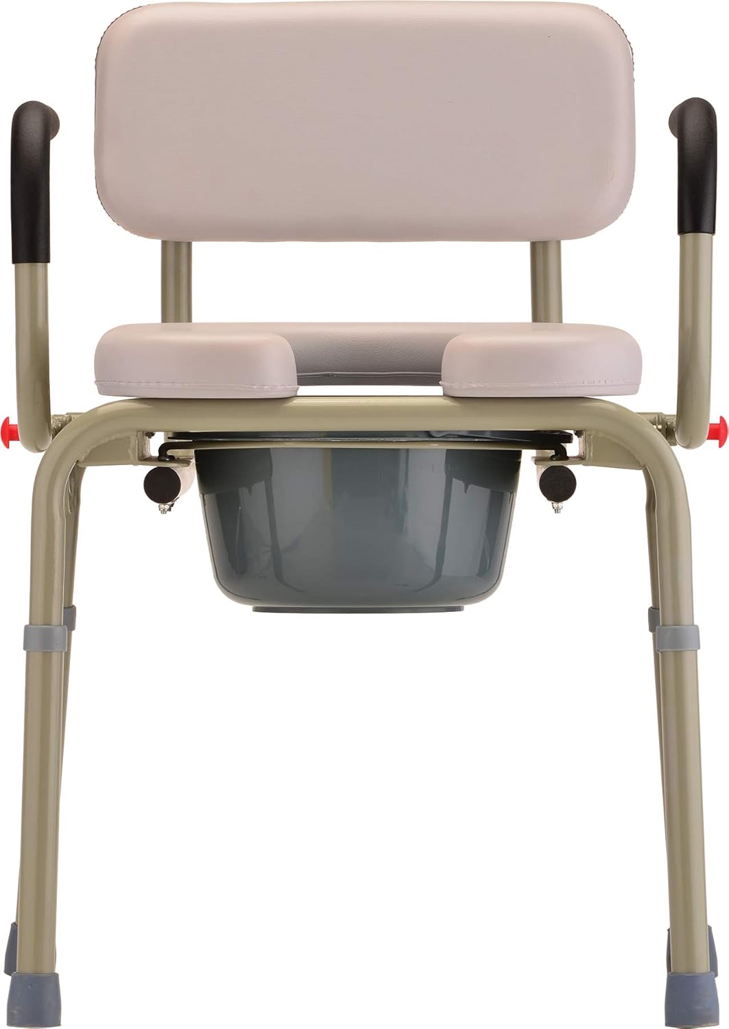 NOVA Medical Products Drop Arm Commode with Padded Seat and Back, Drop Down Arms for Easy Transfer, Stand Alone Bed Side Commode and Over The Toilet Commode, Comes with Bucket, Lid and Slash Guard Gray 1 Count