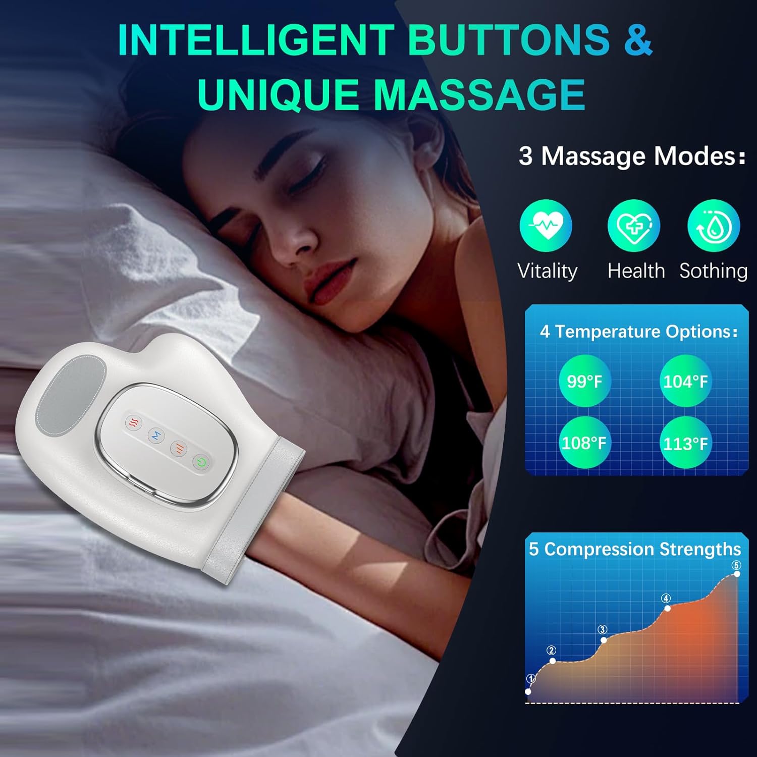 Professional Hand Massager with Heat Compression Therapy, 3 Massage 4 Temperatures 5 Compression Pain Relief Glove, Arthritis & Wrist Carpal Tunnel Neuropathy Circulation, Gifts for Women/Men