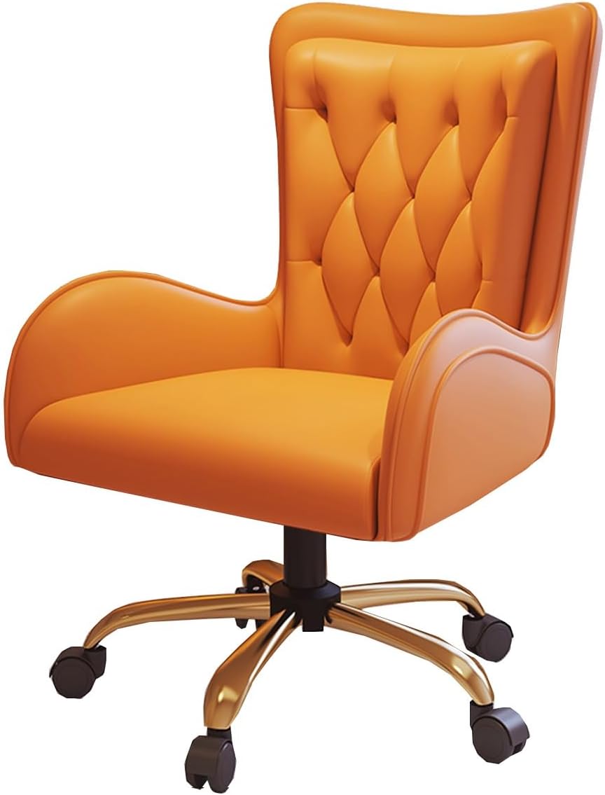Computer Desk Chair, Executive Chairs, Executive Office Desk Chair Leather Reclining Chair High Back with Lumbar Support, Liftable Vanity Task Chairs with Arms,/Orange-B