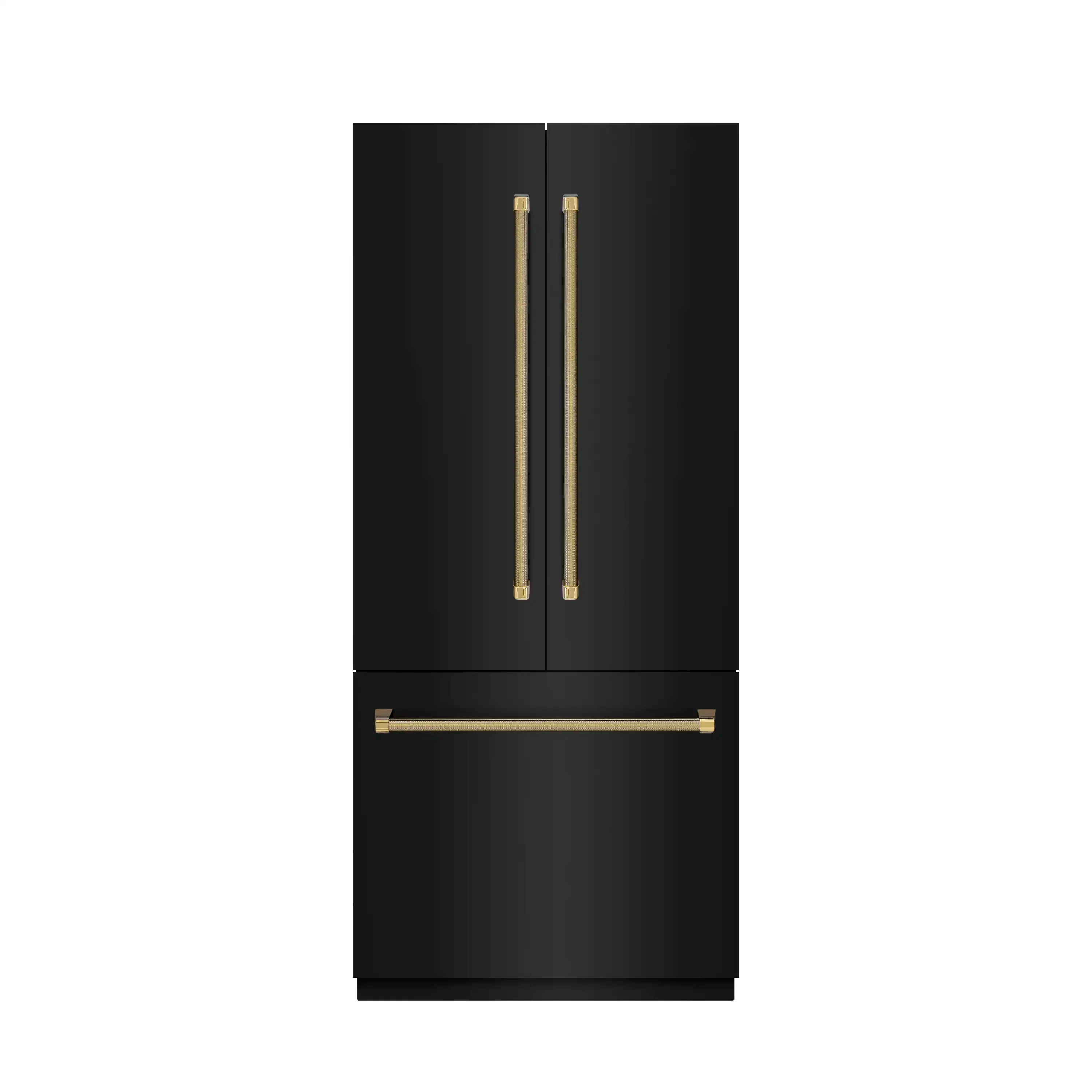 ZLINE Autograph 36-Inch Black Stainless Steel French Door Fridge w/ Stainless Interior & Gold Helix Handles (SRBIVZ-BS36KG)