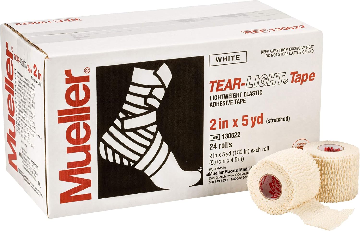 MUELLER Tear-Light [Elastic Athletic Stretch Tape]: 2 in. x 7-1/2 yds. (Green) / 24-Rolls