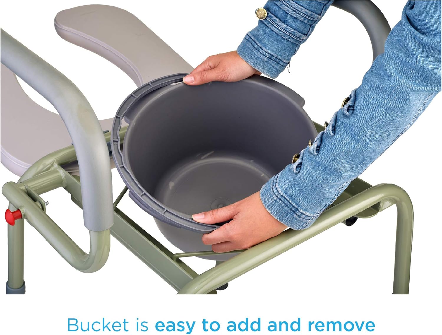 NOVA Medical Products Drop Arm Commode with Padded Seat and Back, Drop Down Arms for Easy Transfer, Stand Alone Bed Side Commode and Over The Toilet Commode, Comes with Bucket, Lid and Slash Guard Gray 1 Count